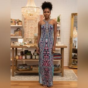 Cato Halter Tribal Print Maxi Dress